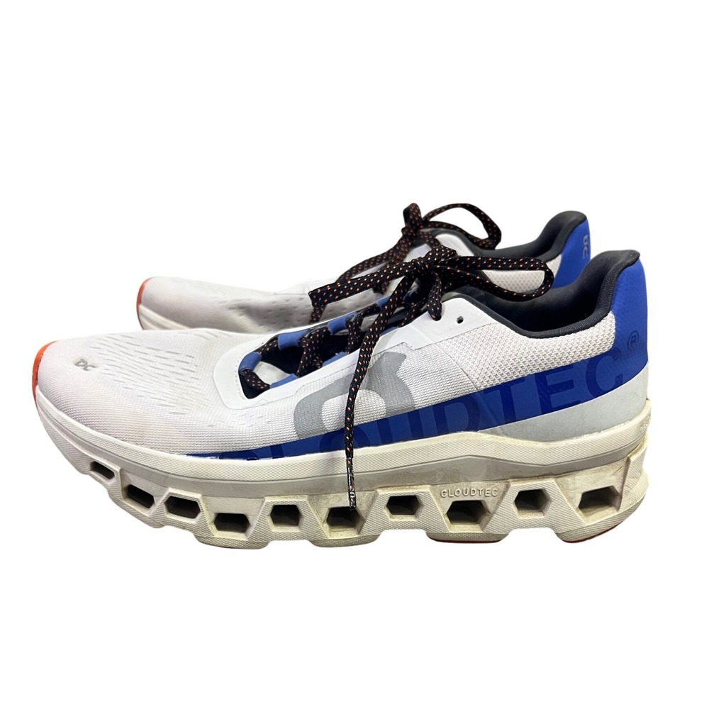 On Running Cloudmonster Womens Running Shoes White Blue Orange Size 10